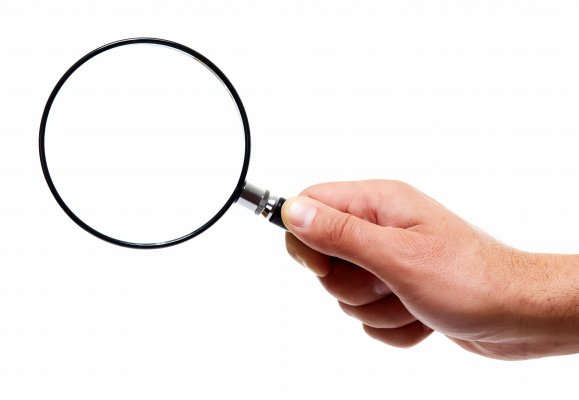 background check services verispy features hand holding magnifying glass white background